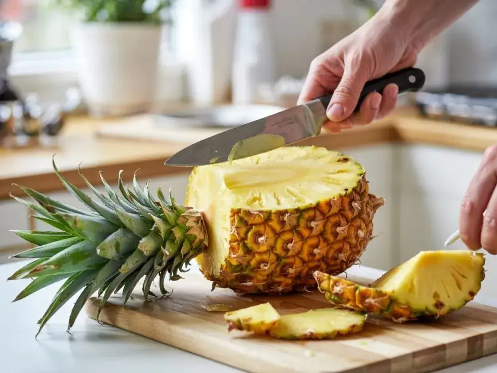 świeży ananas na stole kuchennym