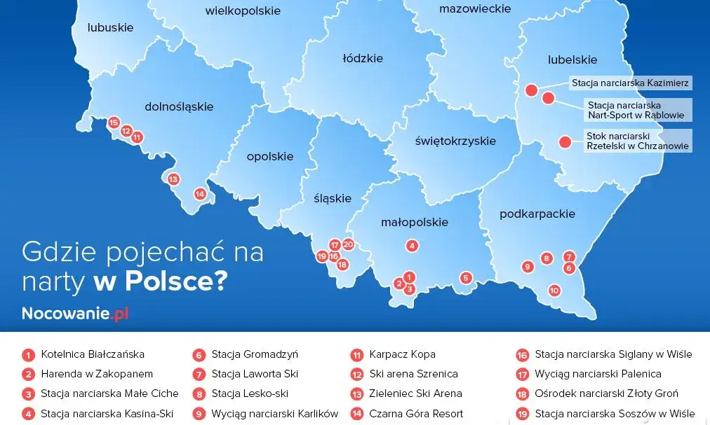 Mapa ośrodków narciarskich w Polsce