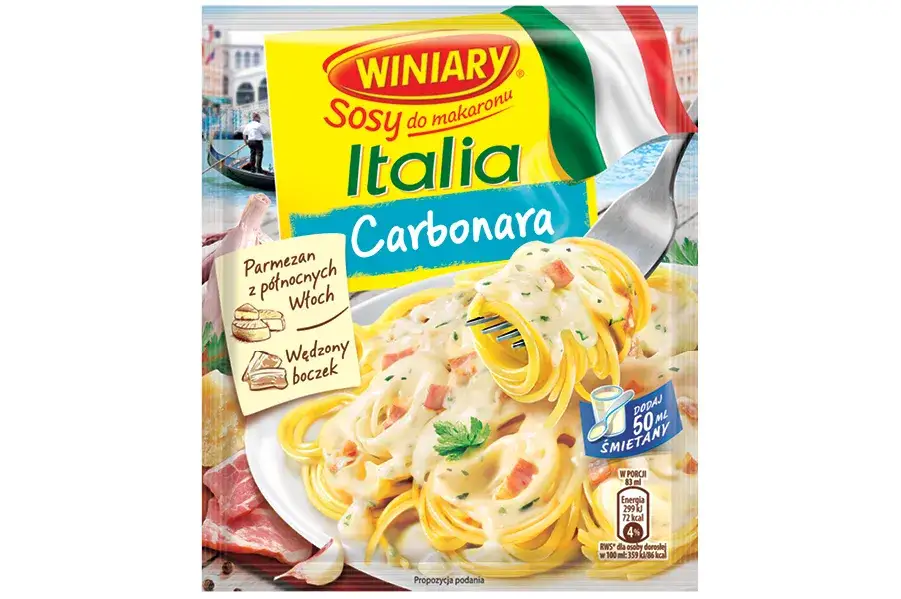 gotowa carbonara na talerzu