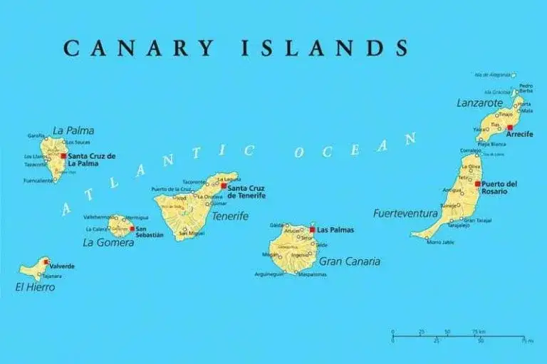 Mapa Wysp Kanaryjskich z nazwami wysp