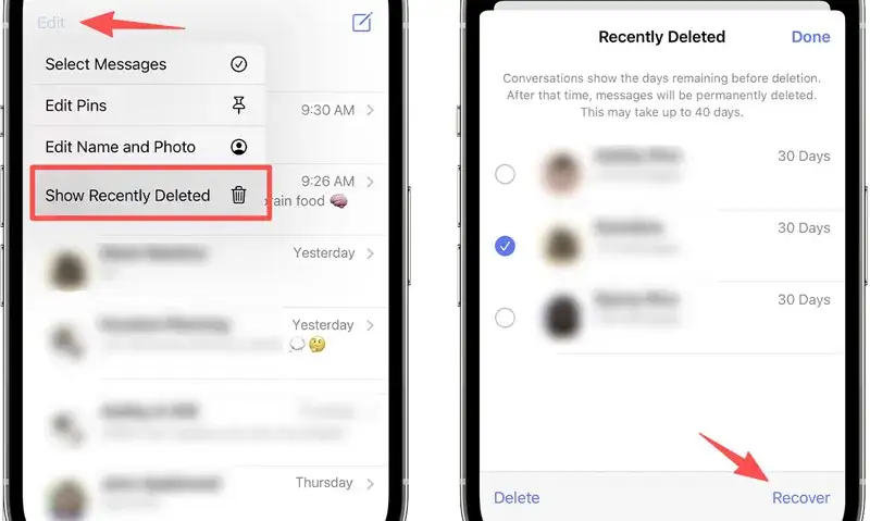iPhone folder ostatnio usunięte wiadomości