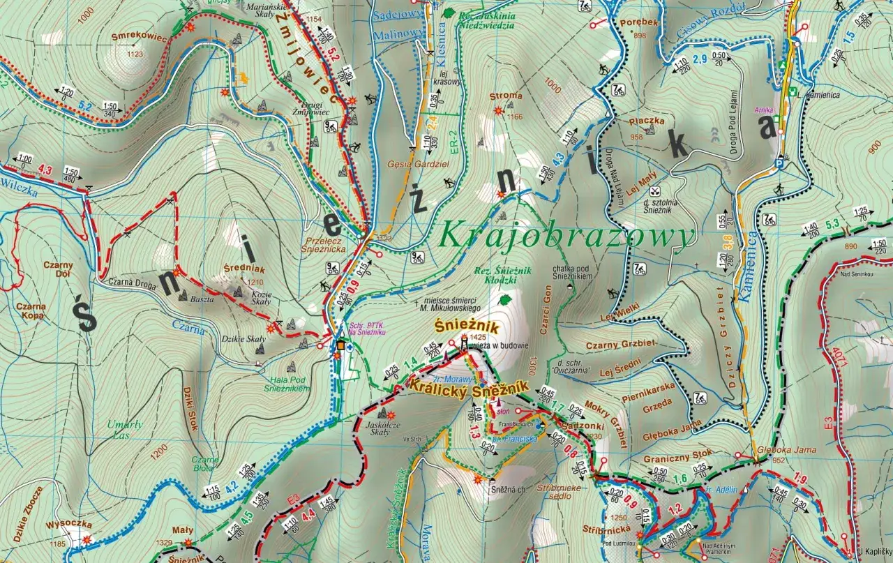Mapa szlaków na Śnieżnik