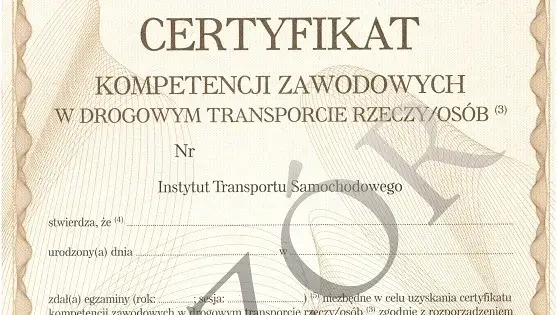 Certyfikat Kompetencji Zawodowych wzór