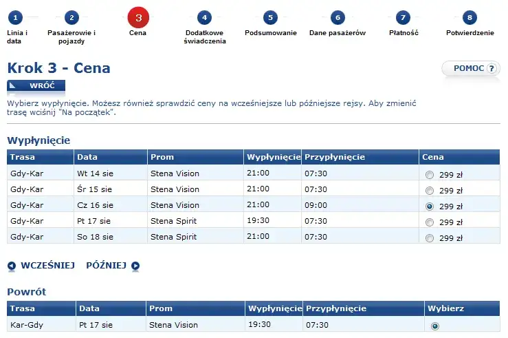 Przykładowe ceny bilet&oacute;w promowych do Szwecji