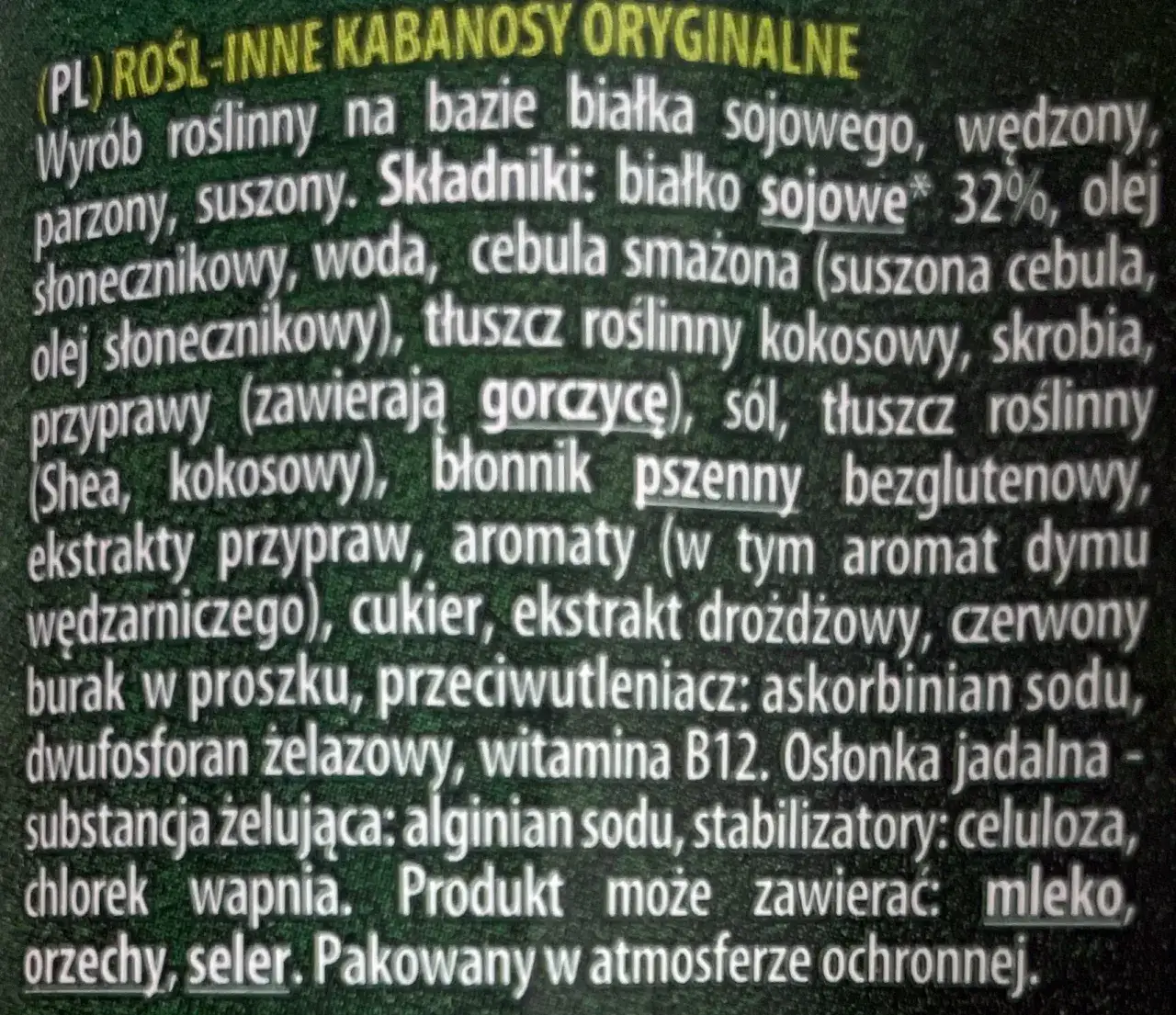 składniki kabanosów roślinnych etykieta