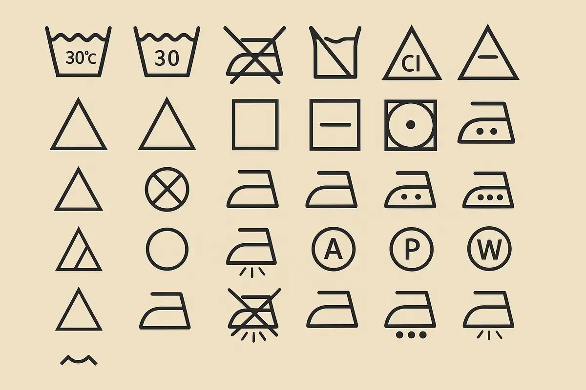 Ikony prania i prasowania. Litera P na metce ubrania oznacza możliwość czyszczenia chemicznego rozpuszczalnikami.