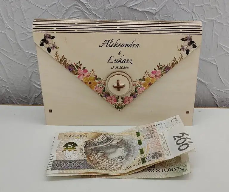 elegancka koperta z pieniędzmi na prezent ślubny