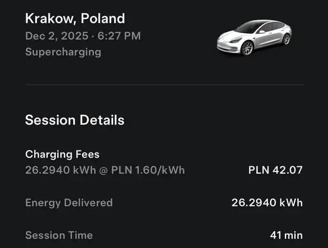 Tesla charging costs Poland