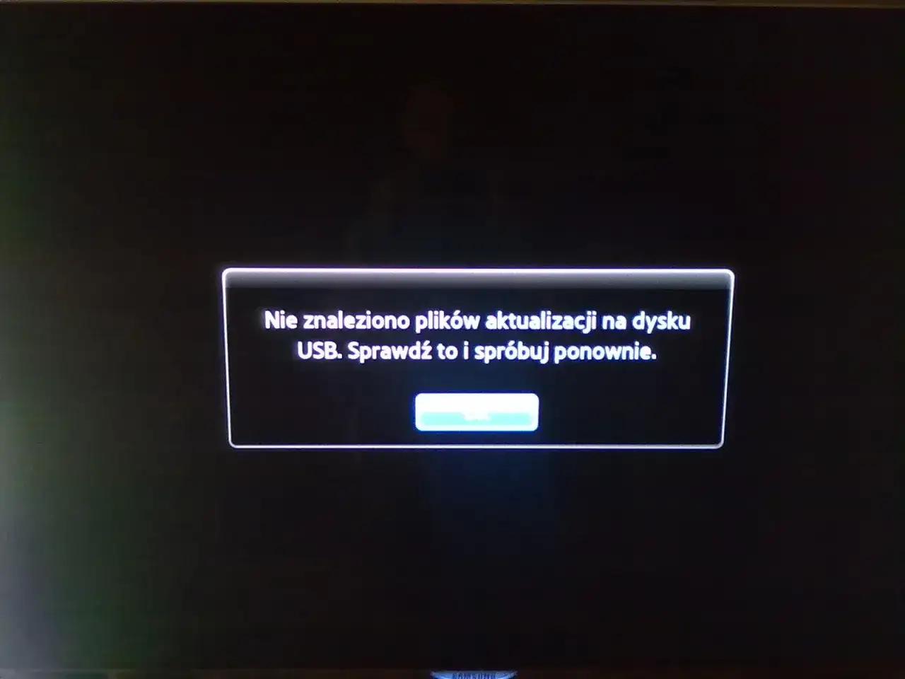 Komunikat na ekranie telewizora Samsung Smart TV: 