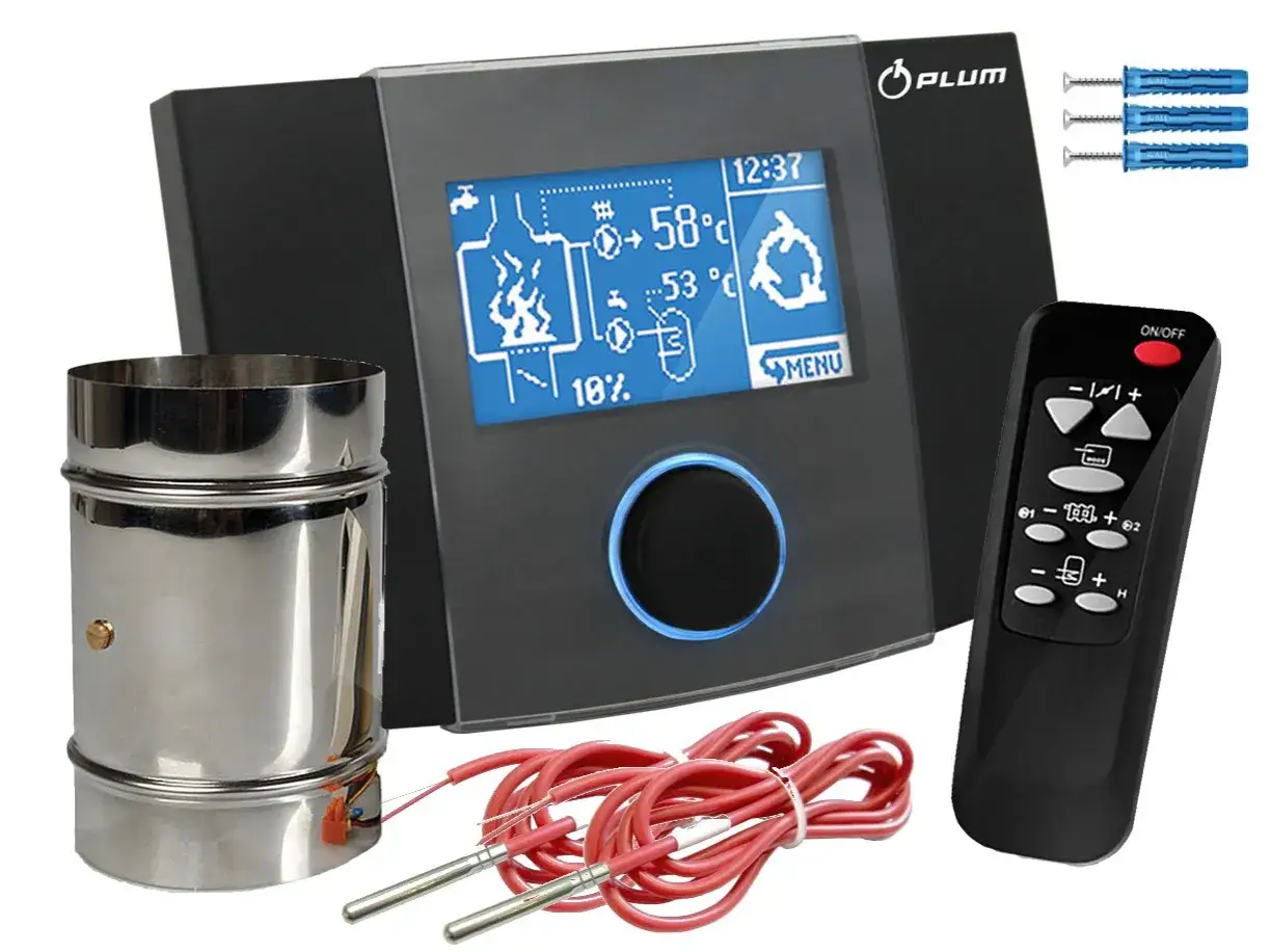 Sterownik do kominka Plum z pilotem i czujnikami. Dowiedz się, jak ustawić sterownik do kominka, by cieszyć się ciepłem.