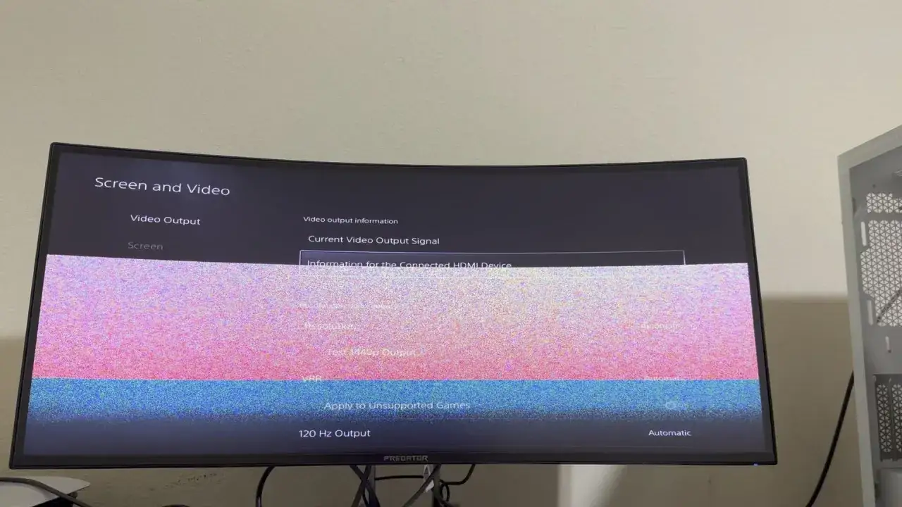 Zakłócenia obrazu na monitorze Predator, menu 