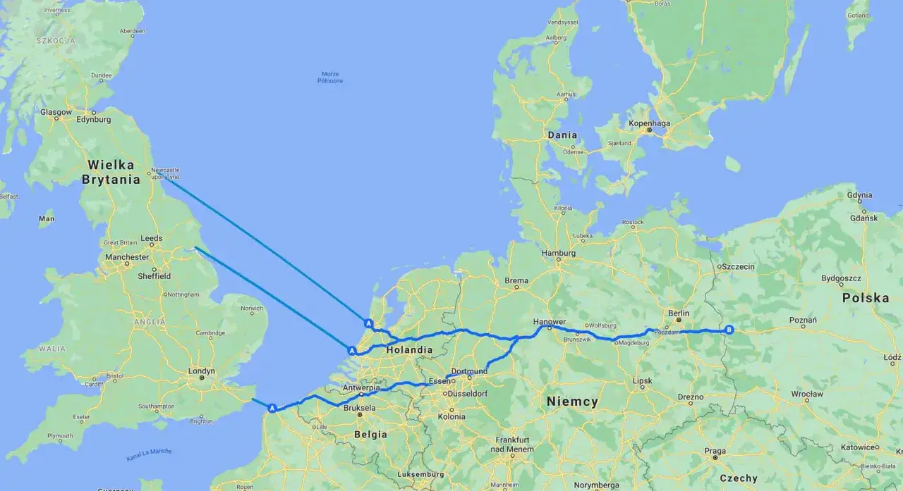 Trasa z Polski do Anglii przez Niemcy i Holandię. Sprawdź, ile kosztuje prom do Anglii, planując podróż!