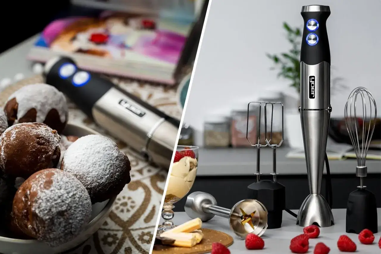 Blender ręczny z akcesoriami, idealny do przygotowania pysznych deserów i wypieków. Sprawdź nasz blender ręczny ranking!