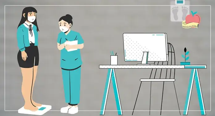 rodzic rozmawiający z pielęgniarką szkolną o bilansie