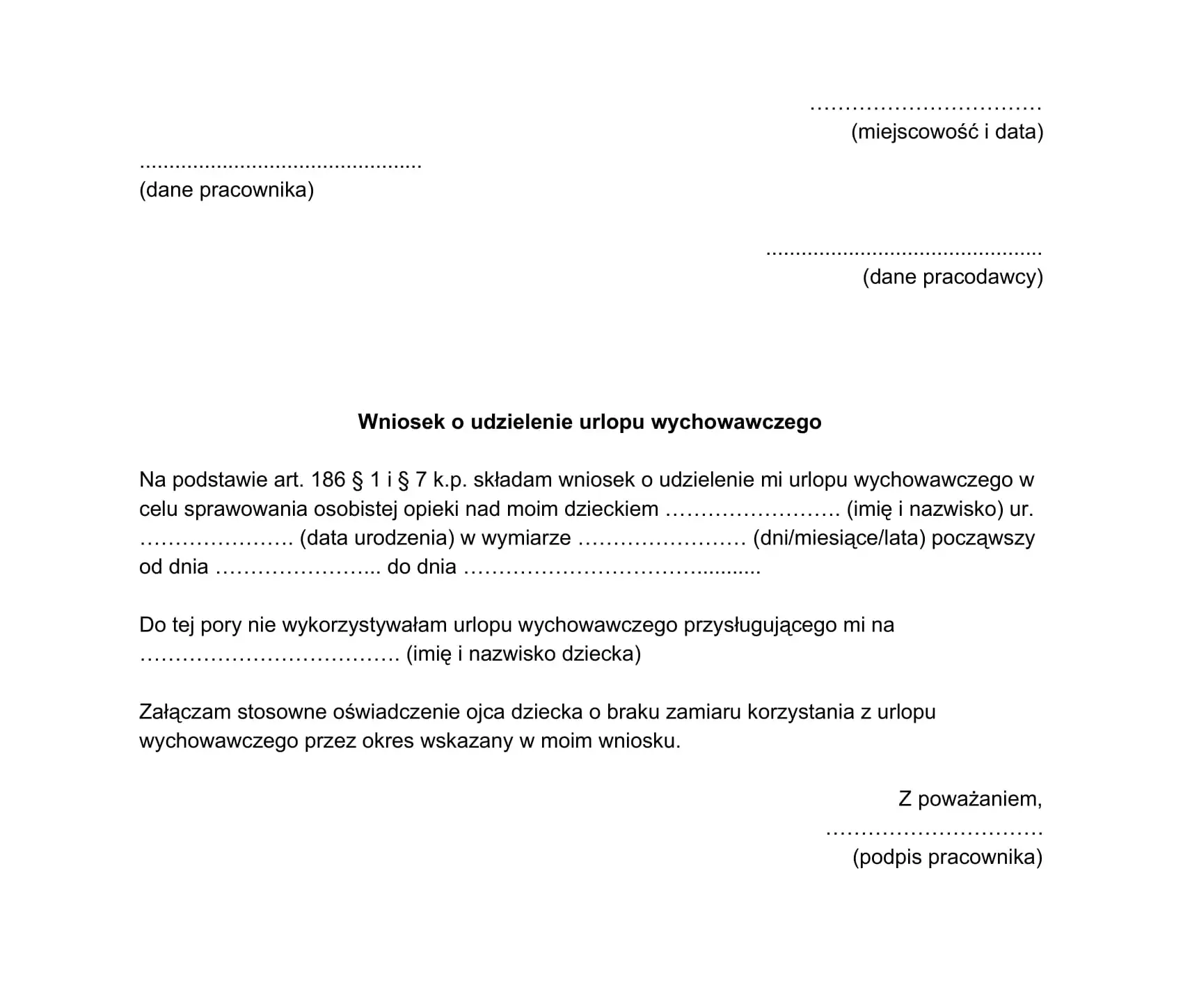rodzic wypełniający wniosek o urlop wychowawczy