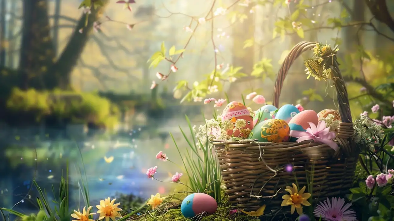 Zdjęcie Darmowa kolorowanka z jajem i jeziorem do wydruku na Wielkanoc