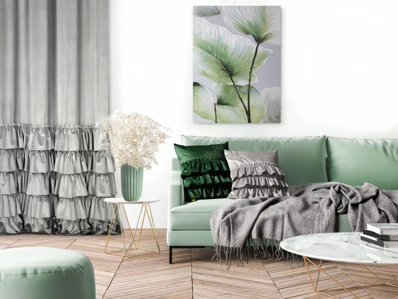 Zdjęcie Jakie dodatki do zielonej kanapy, aby stworzyć harmonijną aranżację?