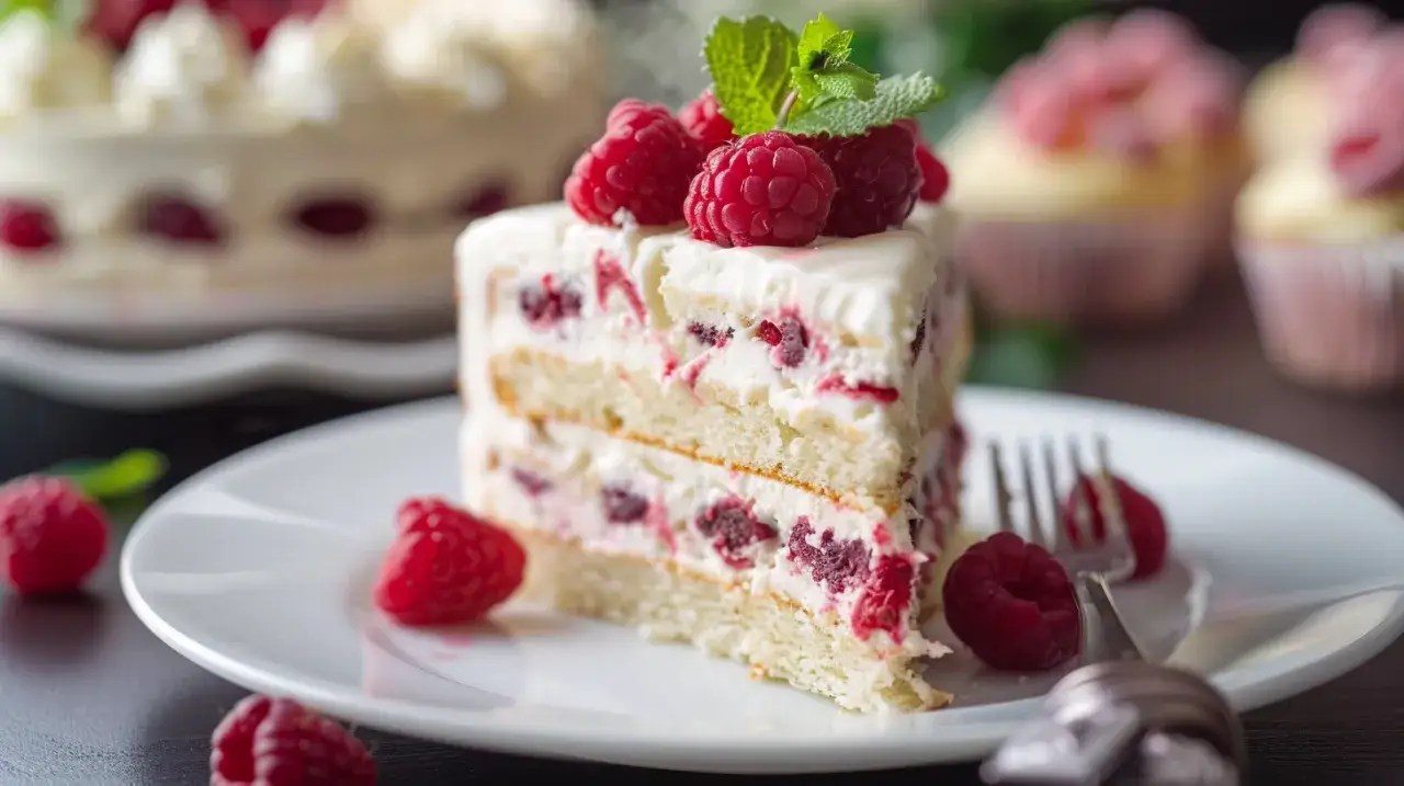 Zdjęcie Pyszne ciasto z białą czekoladą i malinami: Deser, który zachwyci każdego