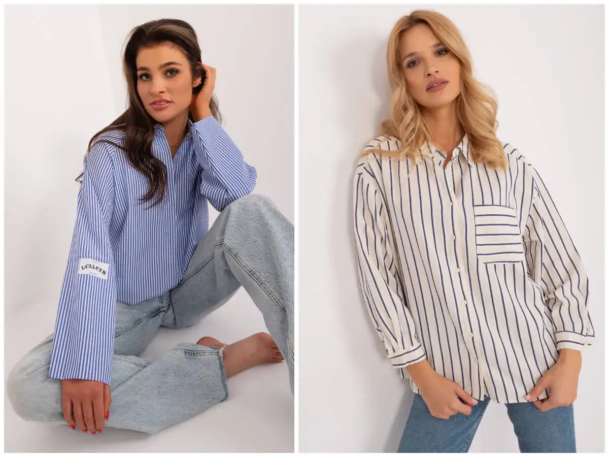 Zdjęcie Stylizacje z niebieską koszulą w paski: 10 modnych inspiracji