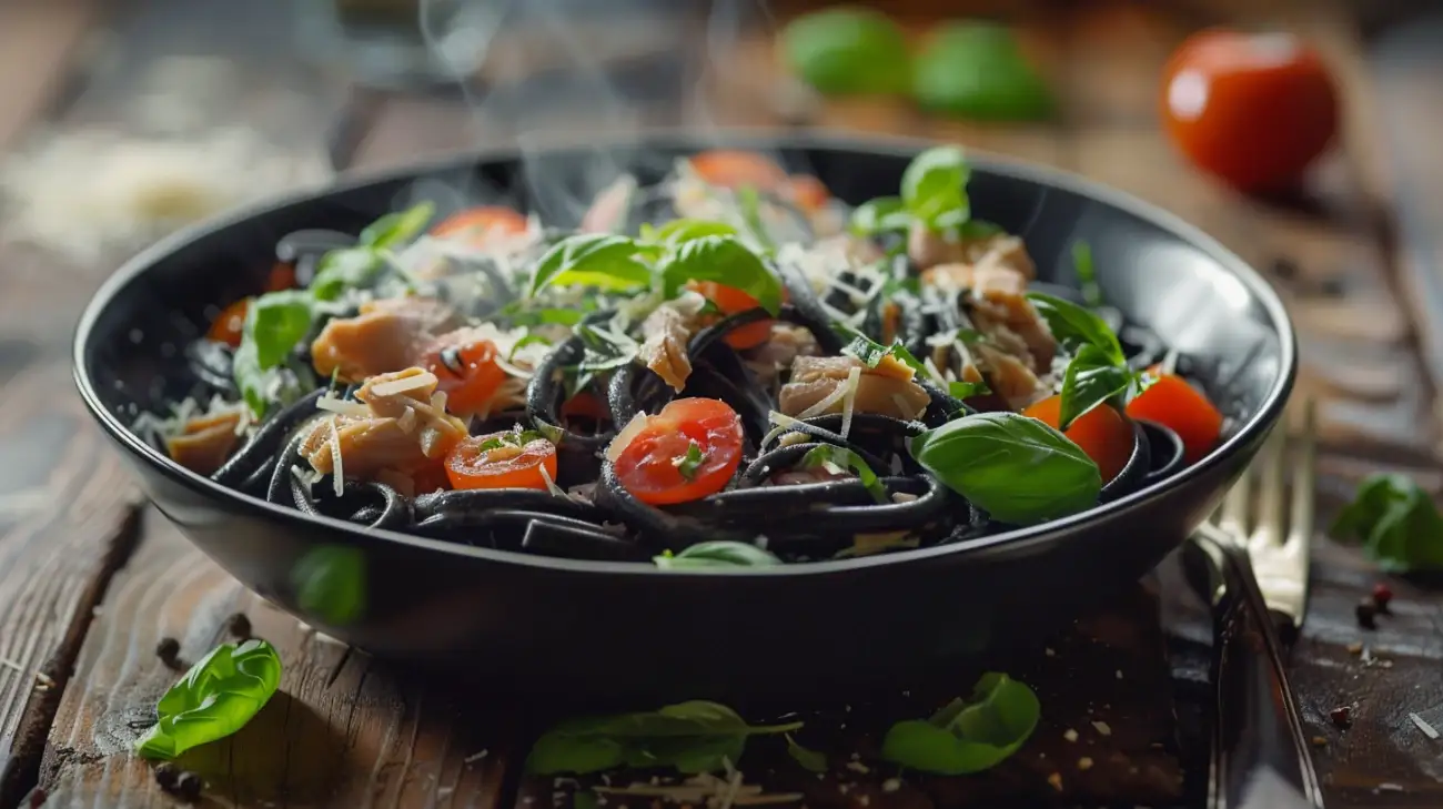 Zdjęcie Nowoczesny twist: Czarny makaron z kurczakiem