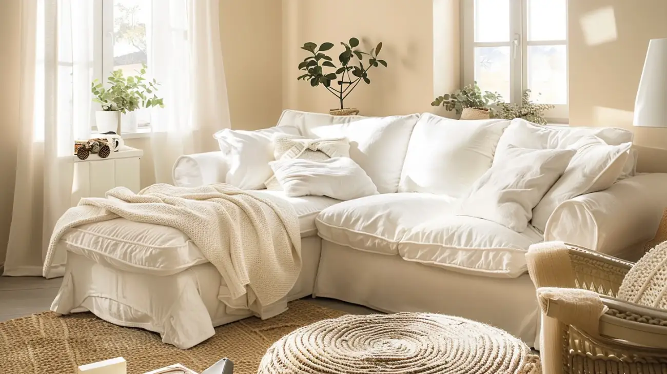 Zdjęcie Przytulna aranżacja biało-beżowego salonu w domu jednorodzinnym