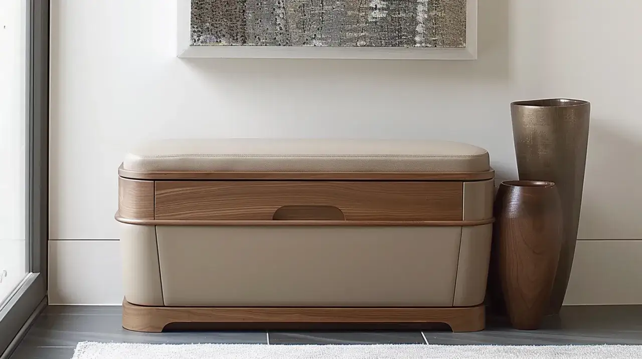 Zdjęcie Skrzynia do przedpokoju: Jak wybrać praktyczne siedzisko składane do przedpokoju?