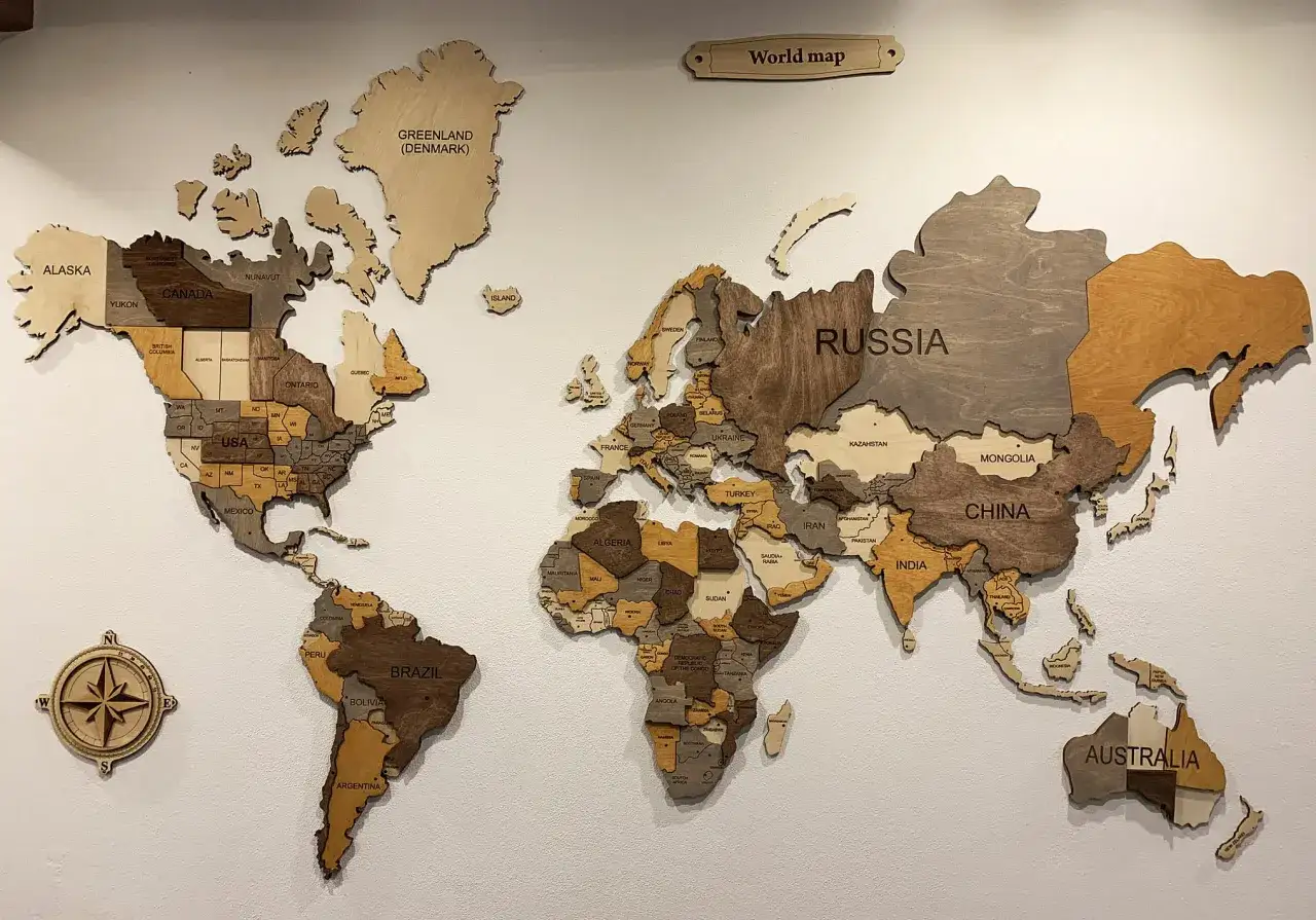 Zdjęcie Mapa drewniana 3D: wyjątkowa ozdoba ścienna dla miłośników podróży