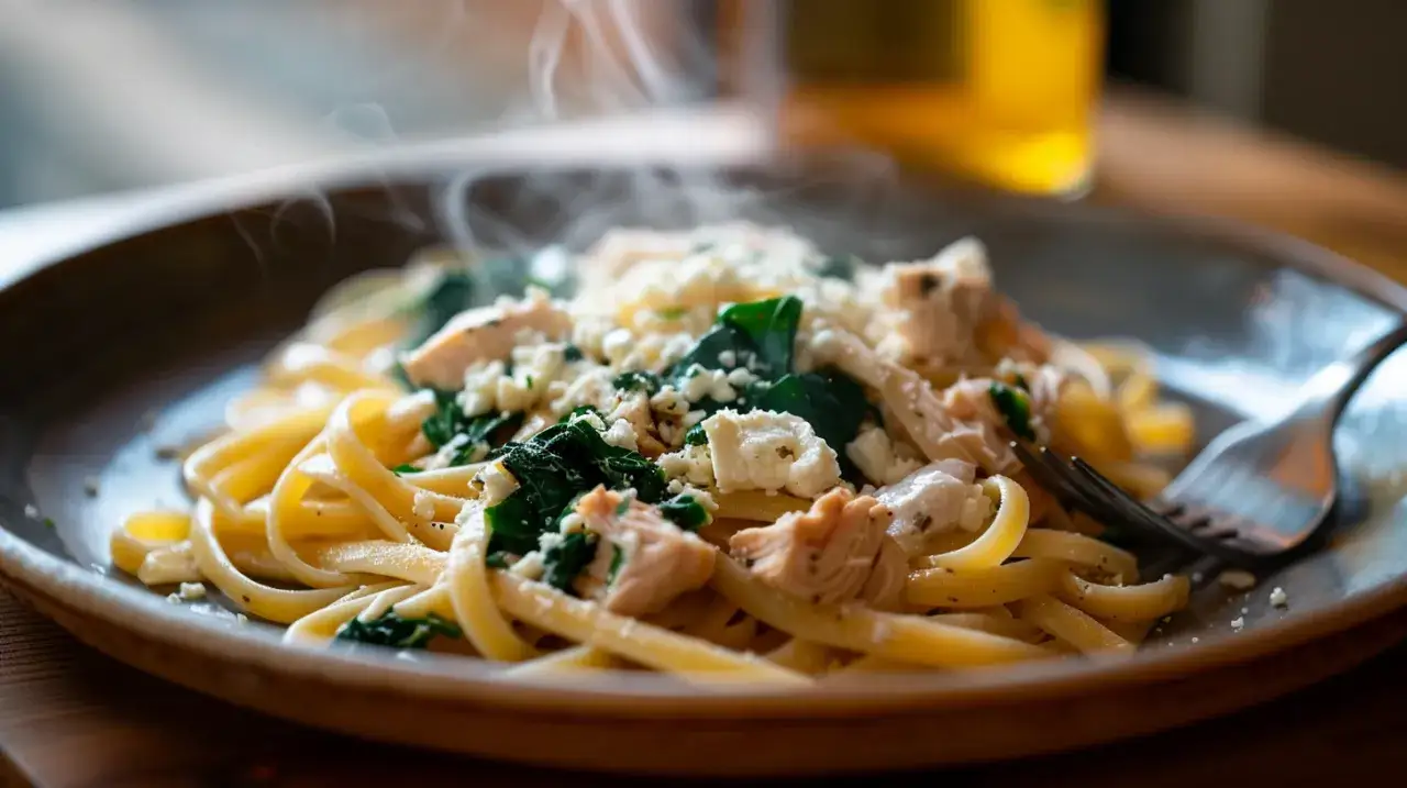 Zdjęcie Makaron z kurczakiem i fetą: Szybkie i zdrowe danie