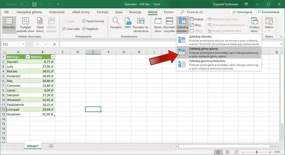 Zdjęcie Jak ukotvit řádek v Excelu: Prosty sposób na fiksację wiersza