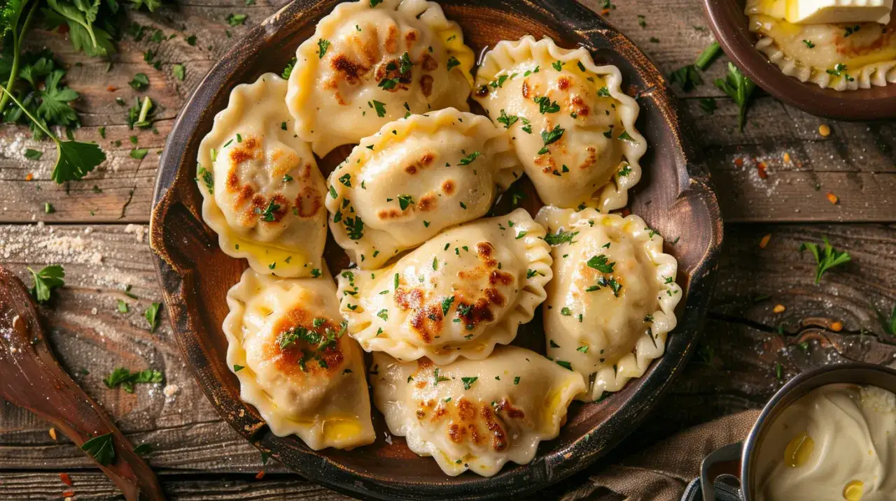 Zdjęcie Pierogi i pierożki z krewetkami, serem i natką pietruszki