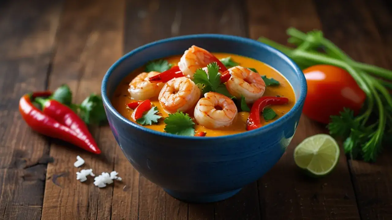 Zdjęcie Krewetki po tajsku z mleczkiem kokosowym: Pyszny przepis na obiad