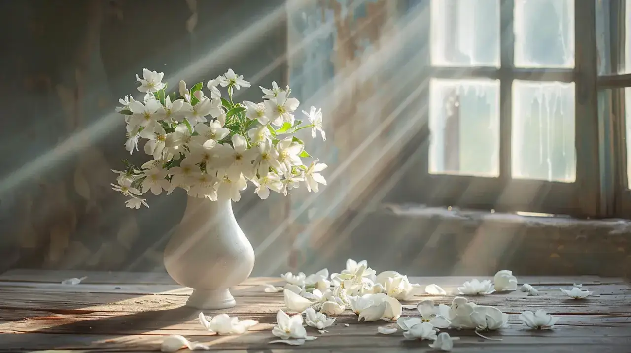 Zdjęcie Białe kwiaty: Elegancja i prostota w aranżacji wnętrz