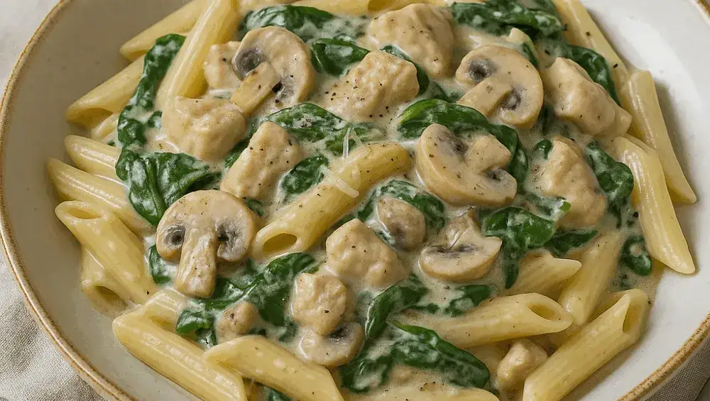 Zdjęcie Penne z pieczarkami w sosie śmietanowym - prosty przepis na obiad