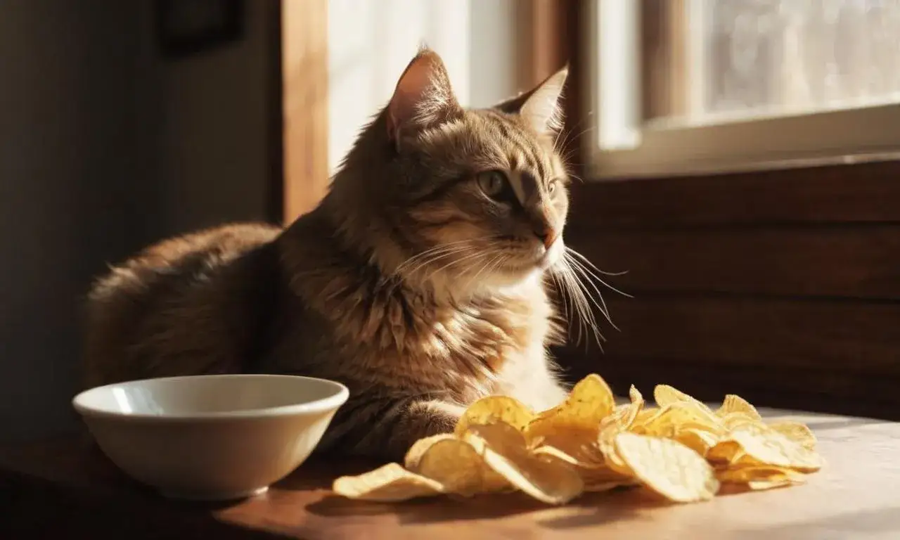 Zdjęcie Czy koty mogą jeść chipsy? Poznaj niebezpieczeństwa i alternatywy