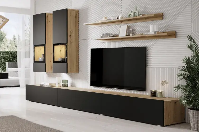 Zdjęcie Co postawić pod wiszący telewizor, aby uniknąć bałaganu i zyskać styl?