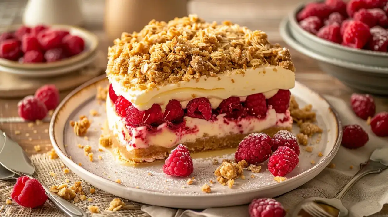 Zdjęcie Placek i tarta z malinami, budyniem i kruszonką