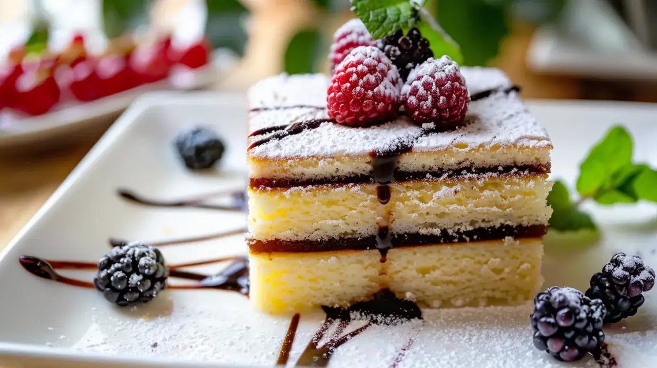 Zdjęcie Podłużne ciastko z kremem waniliowym i polewą czekoladową