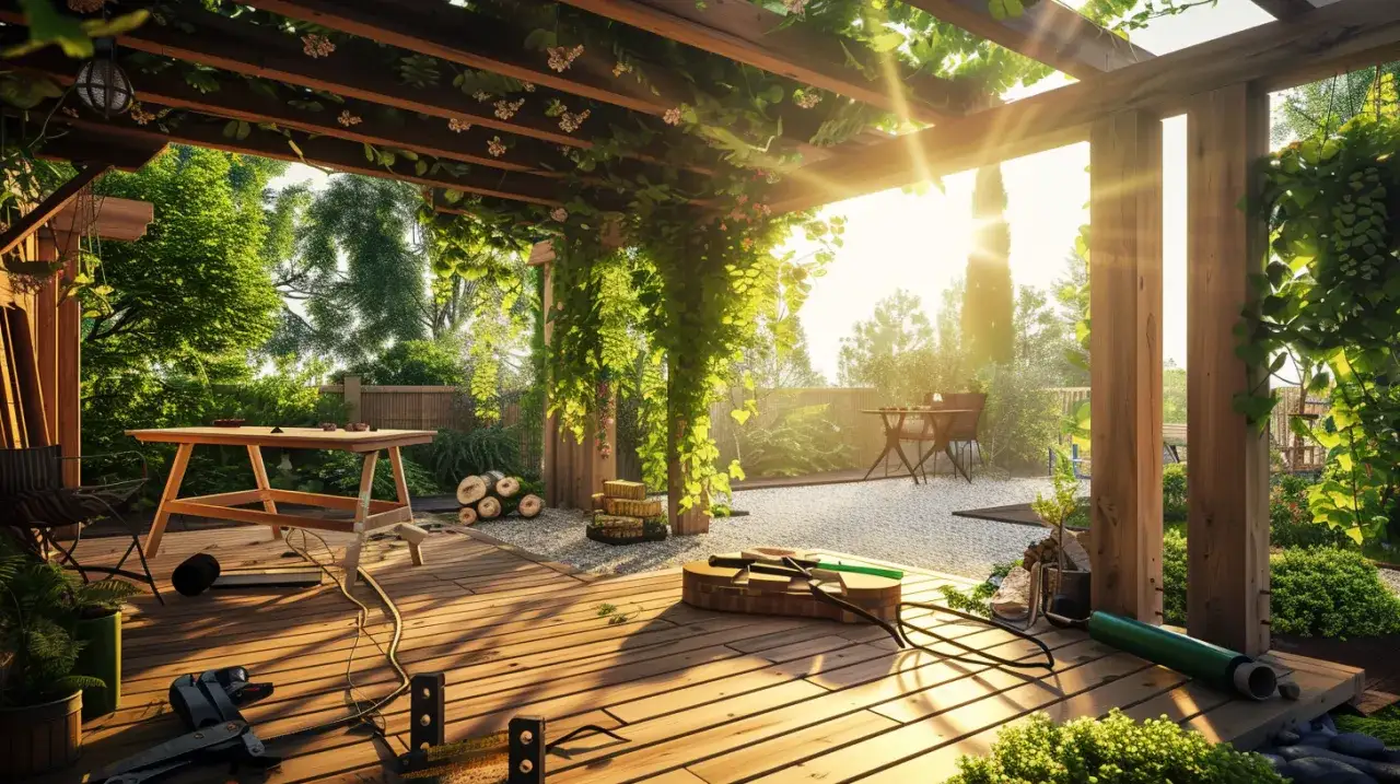 Zdjęcie Drewniana pergola tarasowa – jak zbudować własną pergolę na tarasie?