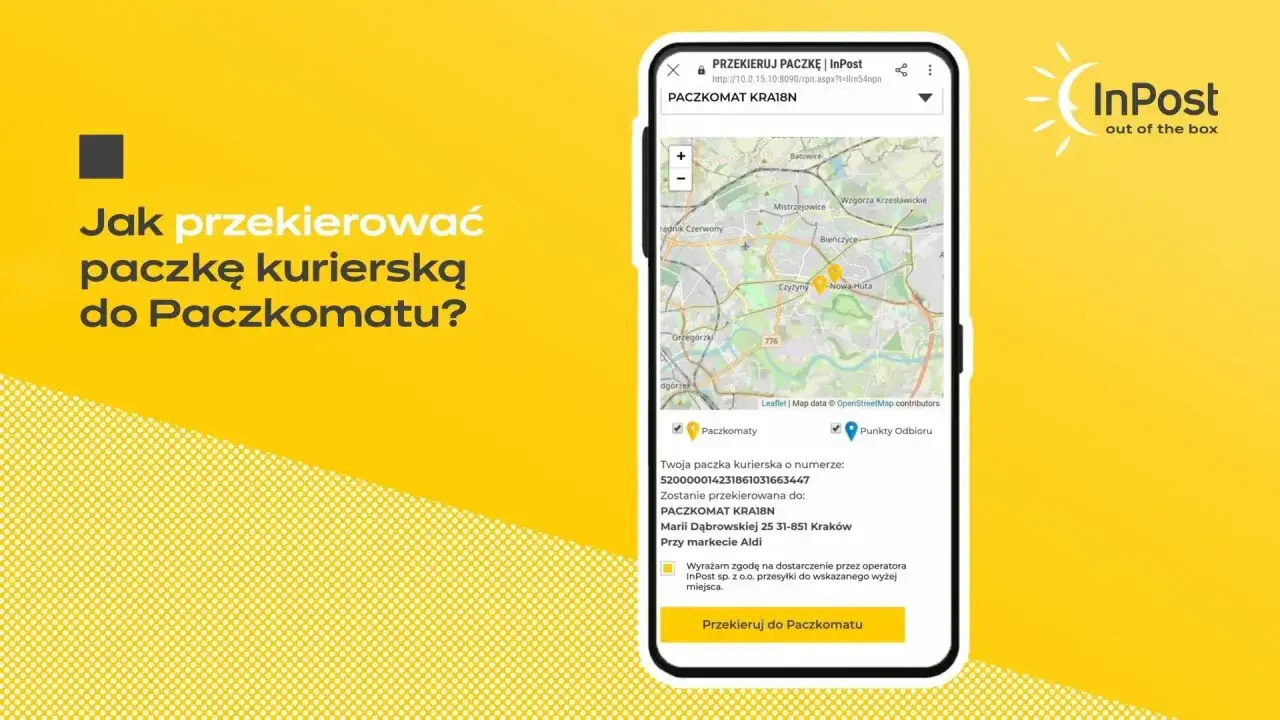 Jak przekierować paczkę kurierską do Paczkomatu? Aplikacja InPost pokazuje mapę z Paczkomatem KRA18N.