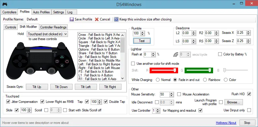 interfejs programu ds4windows