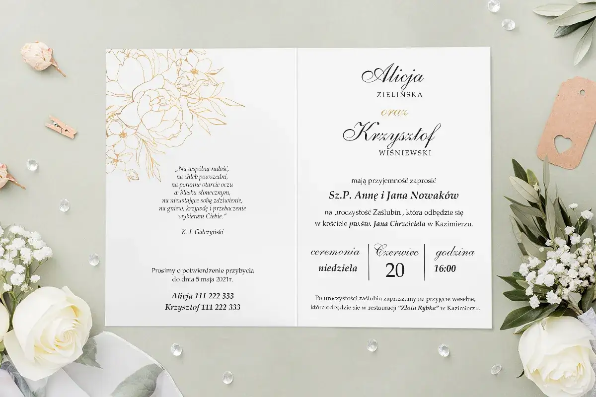 eleganckie zaproszenie ślubne wz&oacute;r