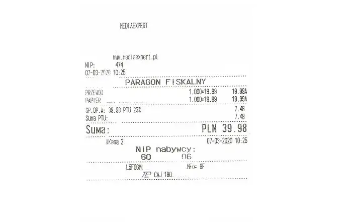 paragon fiskalny z NIP przykład