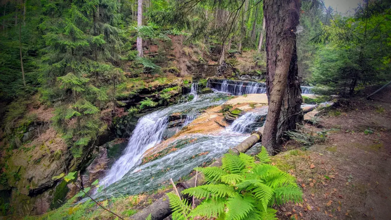 Szklarska Poręba: malownicze wodospady i szlaki w Karkonoszach. Wodospad Kamieńczyka zachwyca kaskadami i otaczającym go lasem.