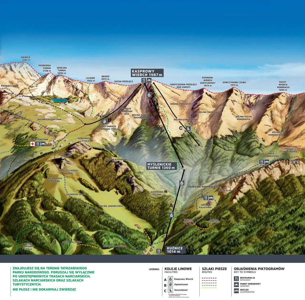 Mapa szlaków pieszych Kuźnice Kasprowy Wierch