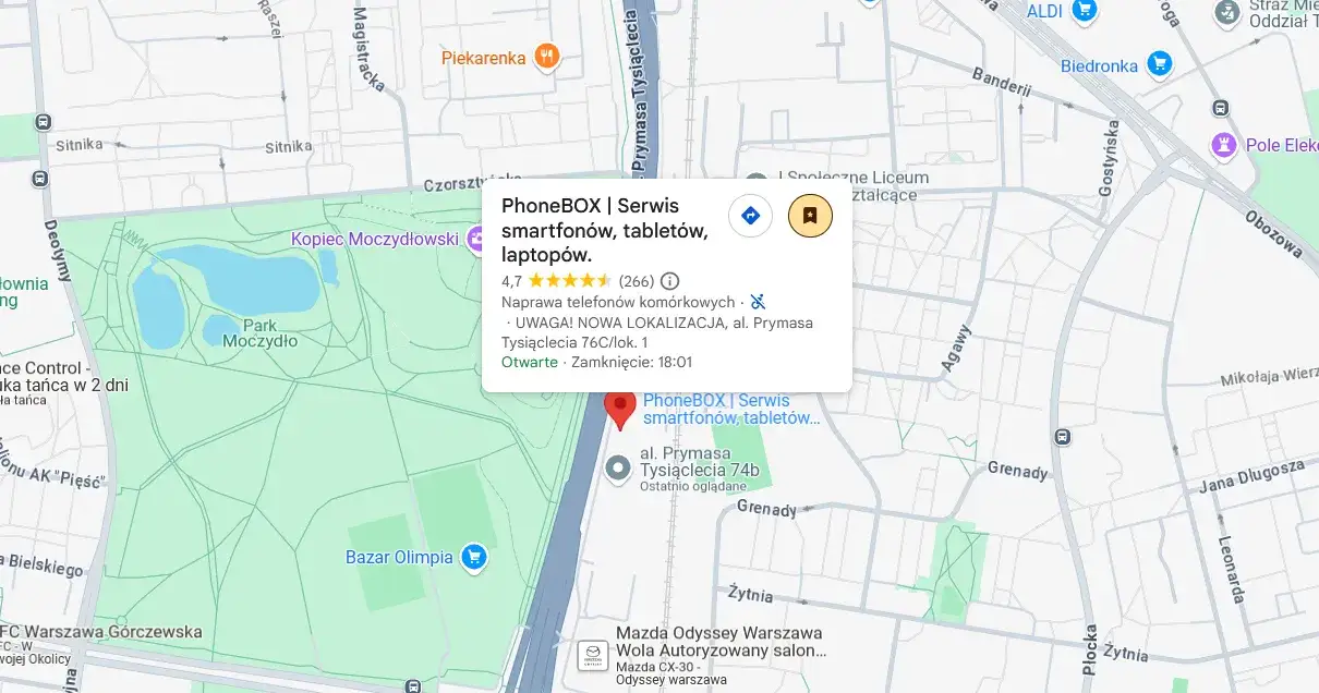 Mapa lokalizacji serwisów iPhone Warszawa