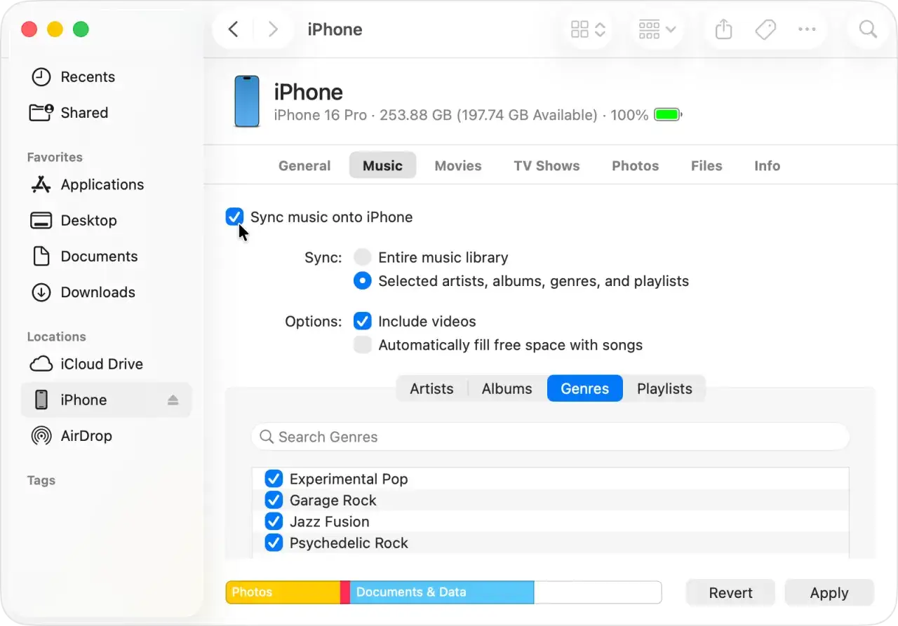 interfejs finder itunes synchronizacja iphone