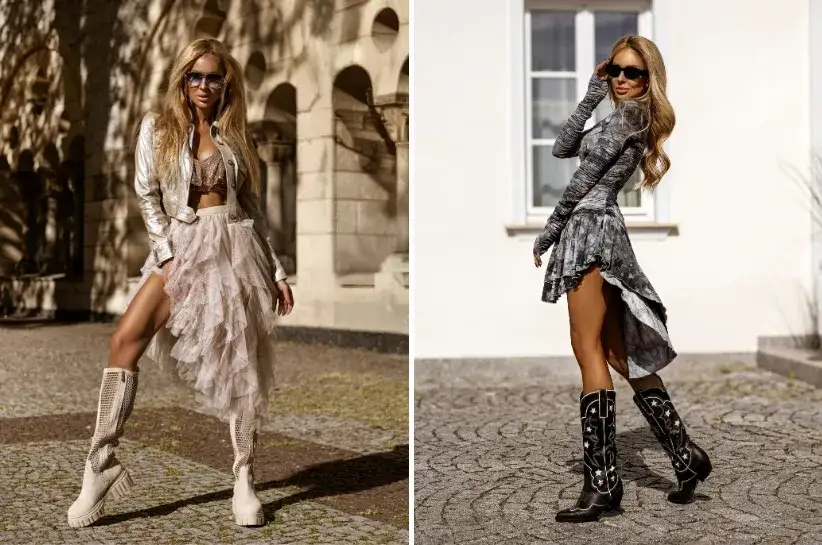 Botki sock boots sukienka midi stylizacje