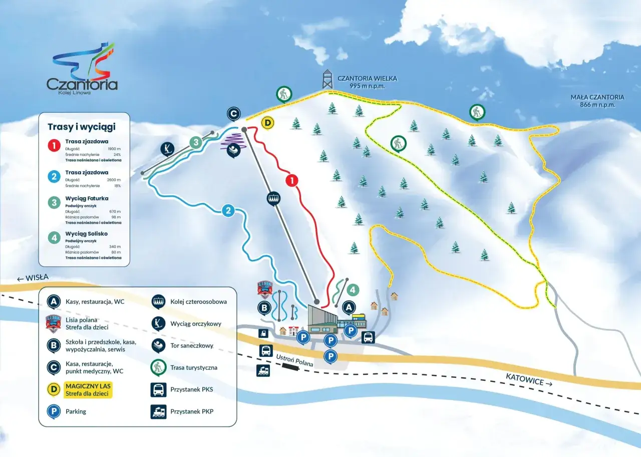 Beskidy Śląskie zimą, narciarze na stoku