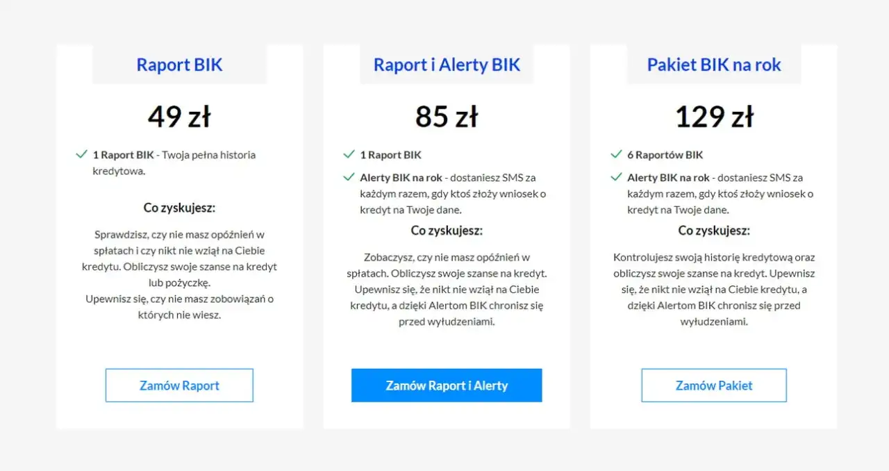 Alerty BIK cennik pakiety
