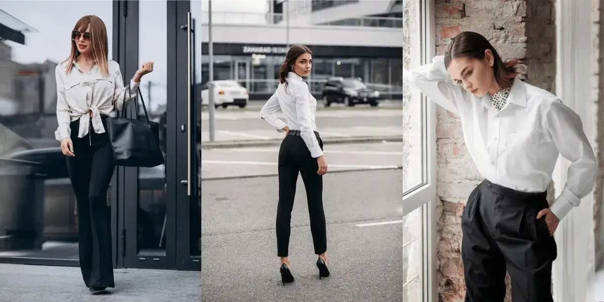 stylizacje szerokie spodnie z wysokim stanem i dopasowana g&oacute;ra